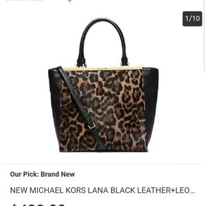 MK Lana Black Leather Leopard Print Calf Hair